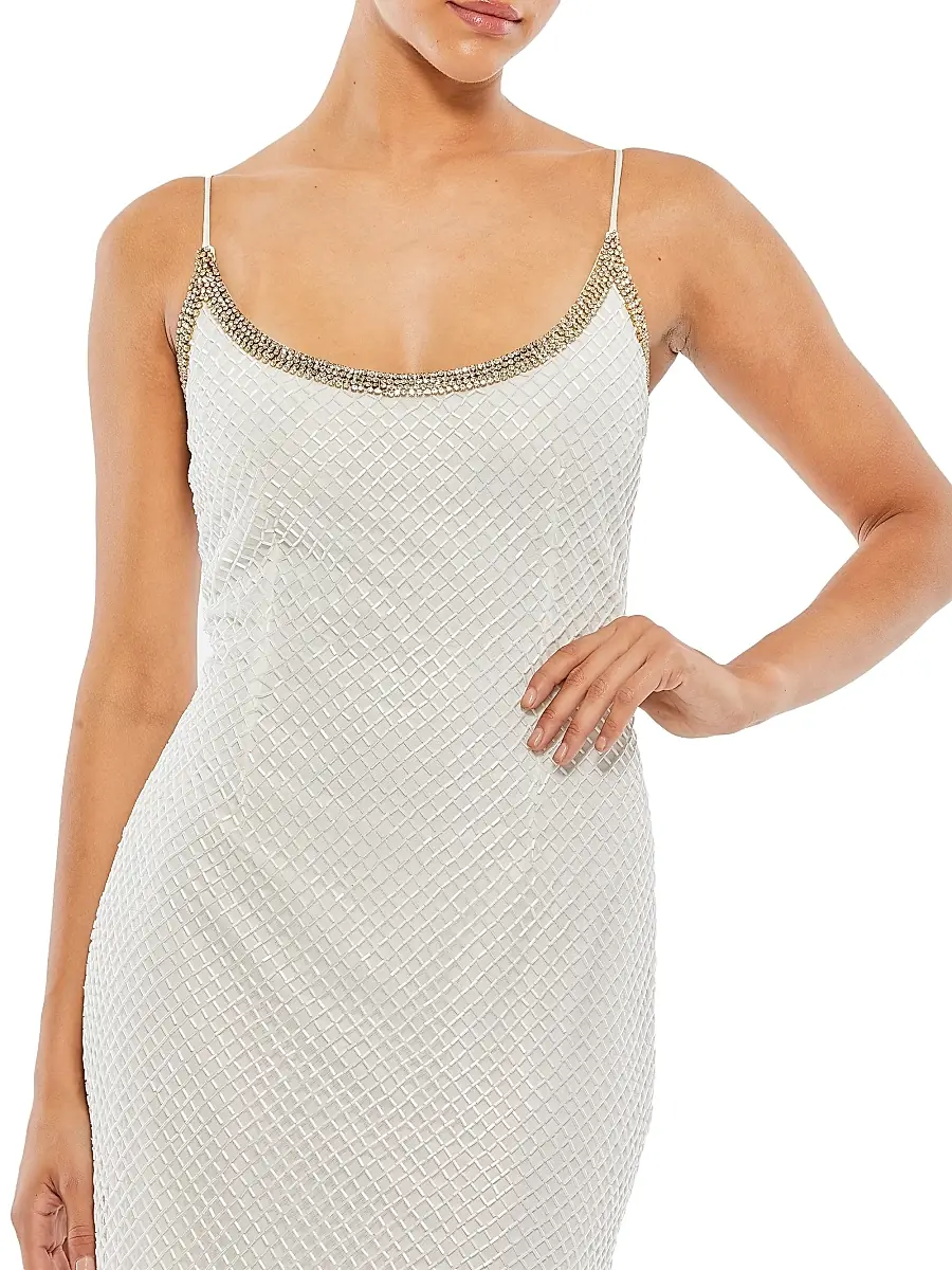 Mac Duggal Women's Embellished Grid Sheath Slip Gown | Thumbnail 4 Mac Duggal Women's Embellished Grid Sheath Slip Gown | Thumbnail 4