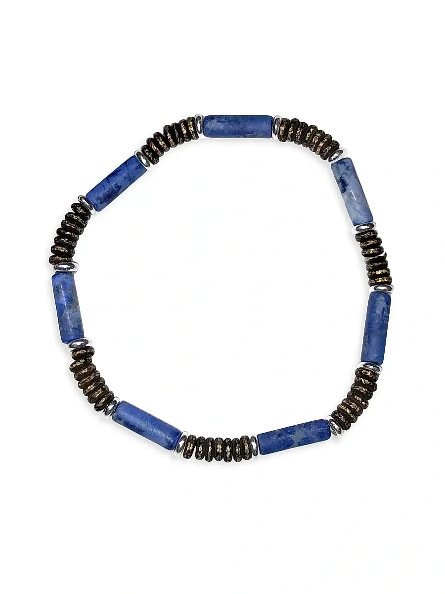 Jan Leslie Men's Blue Lapis & Sterling Silver Beaded Bracelet - Blue Lapis | Image 1 Jan Leslie Men's Blue Lapis & Sterling Silver Beaded Bracelet - Blue Lapis | Image 1