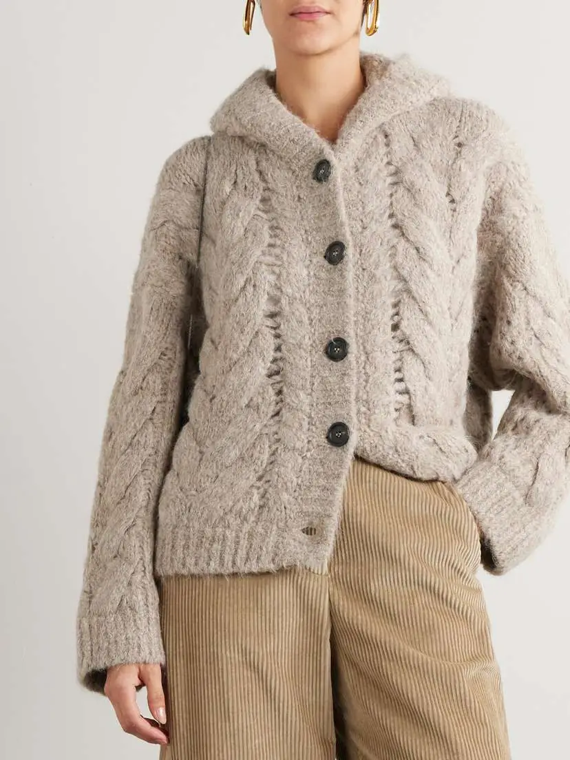 Brunello Cucinelli Hooded Cable-knit Alpaca-blend Cardigan | Thumbnail 3