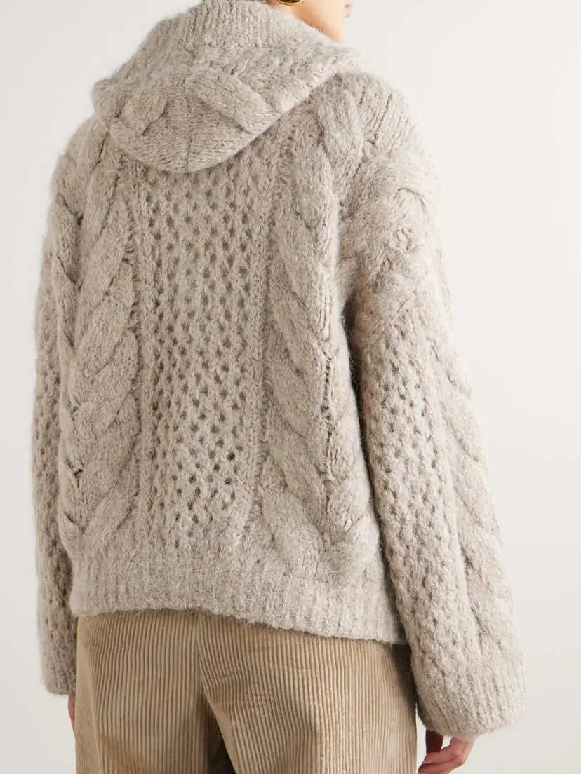 Brunello Cucinelli Hooded Cable-knit Alpaca-blend Cardigan | Thumbnail 4