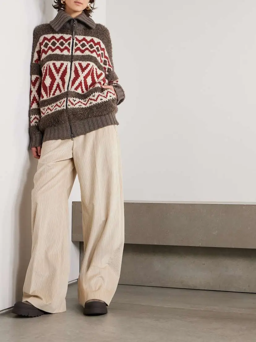 Brunello Cucinelli Oversized Intarsia Cashmere Zip-up Cardigan | Thumbnail 2