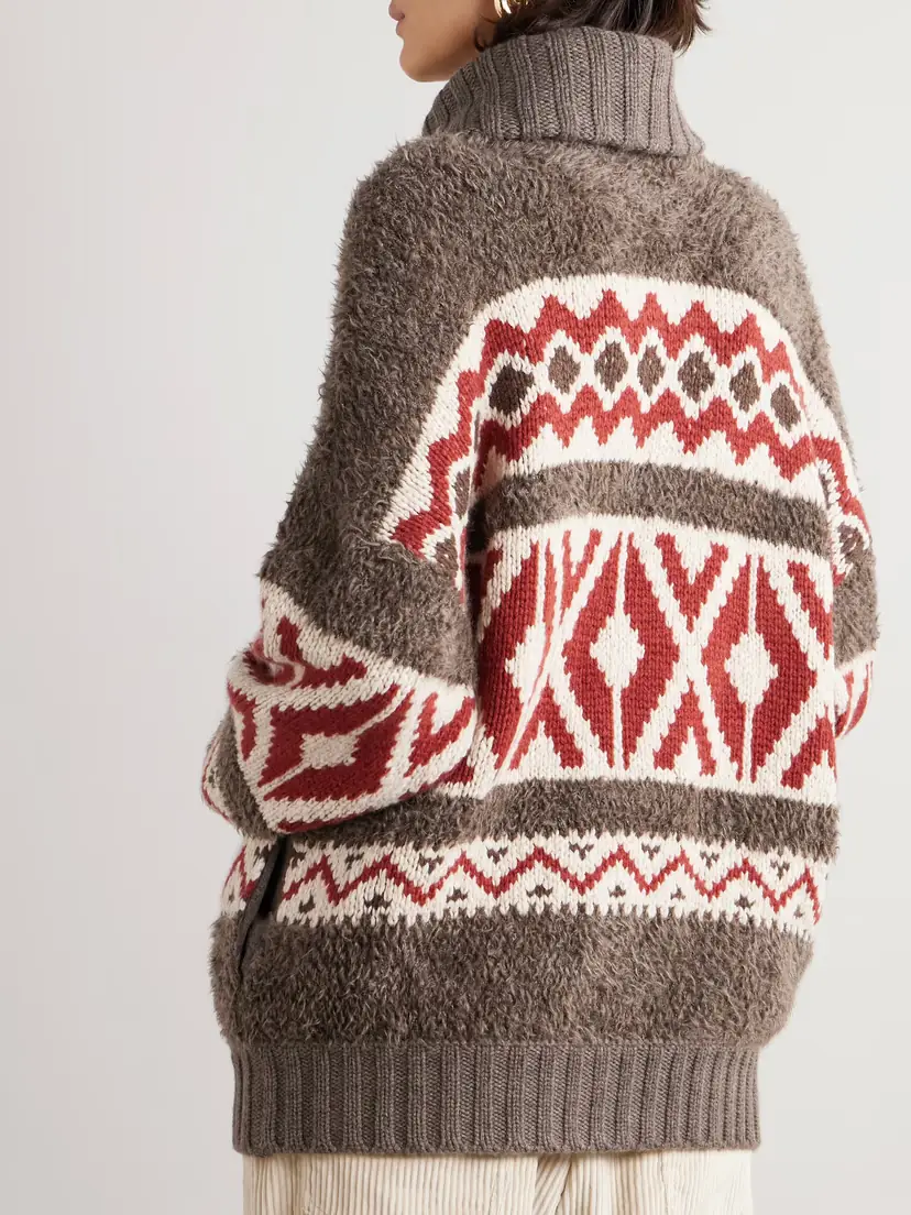 Brunello Cucinelli Oversized Intarsia Cashmere Zip-up Cardigan | Thumbnail 3