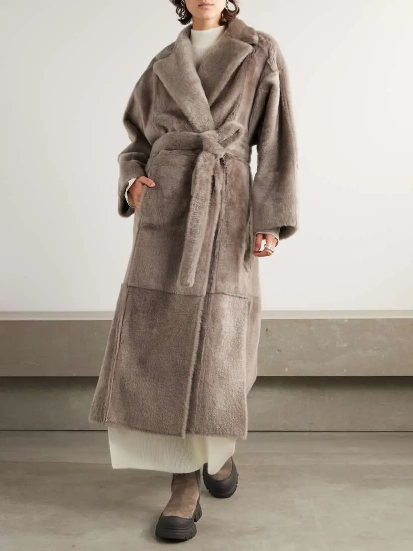 Brunello Cucinelli Belted Shearling Coat | Thumbnail 3