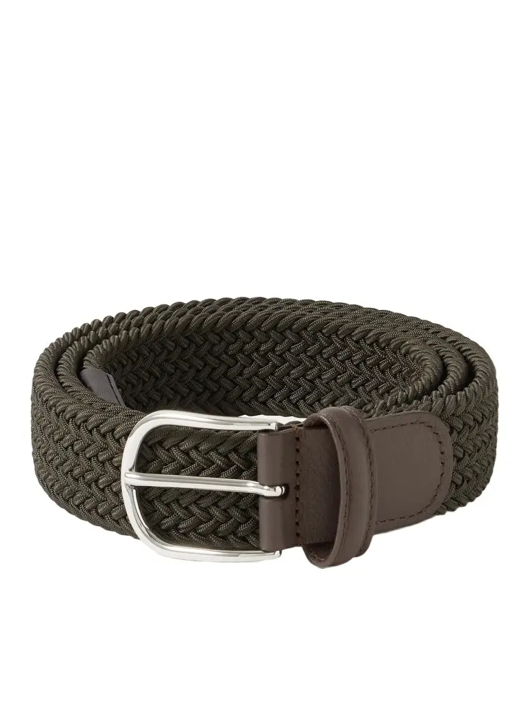 Anderson's 3.5cm Leather-Trimmed Woven Elastic Belt - Men