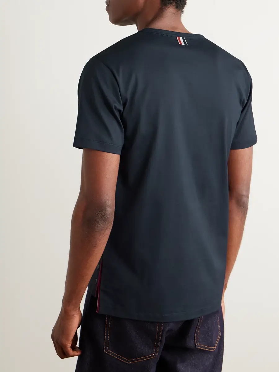 Thom Browne Slim-Fit Grosgrain-Trimmed Cotton-Jersey T-Shirt - Men | Thumbnail 4 Thom Browne Slim-Fit Grosgrain-Trimmed Cotton-Jersey T-Shirt - Men | Thumbnail 4