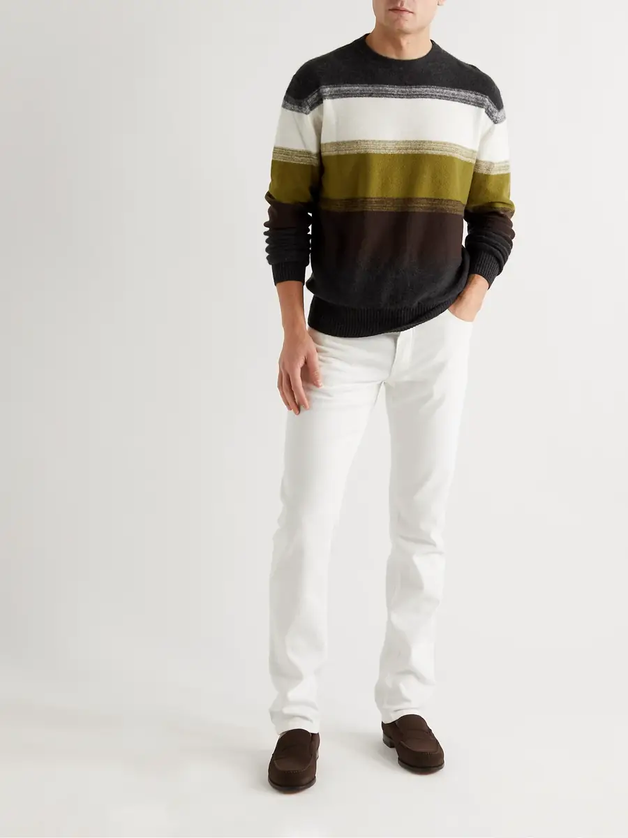 Loro Piana Glenshell Striped Cashmere and Silk-Blend Sweater - Men | Thumbnail 2 Loro Piana Glenshell Striped Cashmere and Silk-Blend Sweater - Men | Thumbnail 2