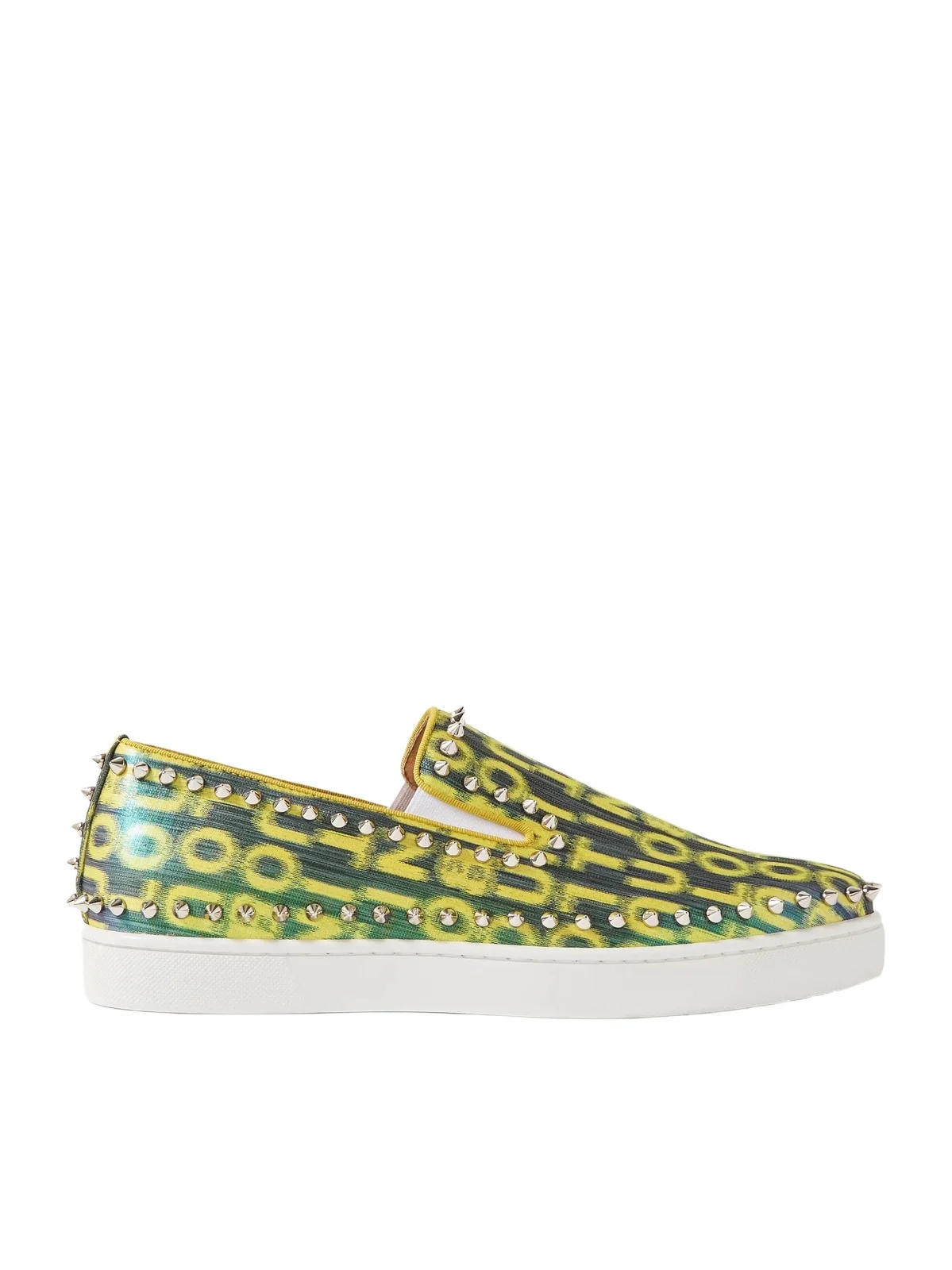 Christian Louboutin Pik Boat Spiked Glittered Logo-Print Canvas Sneakers - Men
