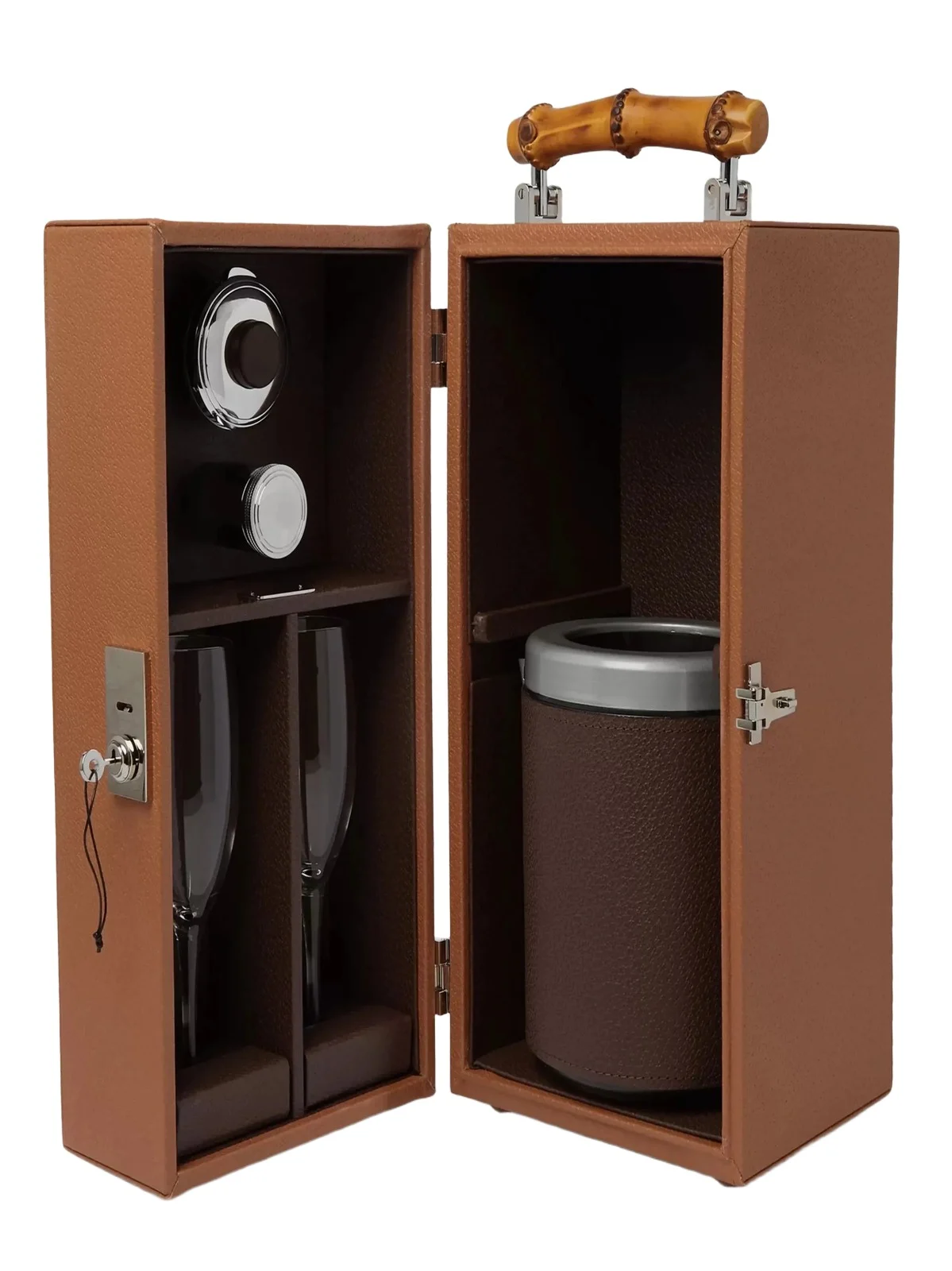 Full-Grain Leather and Bamboo Travel Champagne Cabinet - Men Full-Grain Leather and Bamboo Travel Champagne Cabinet - Men