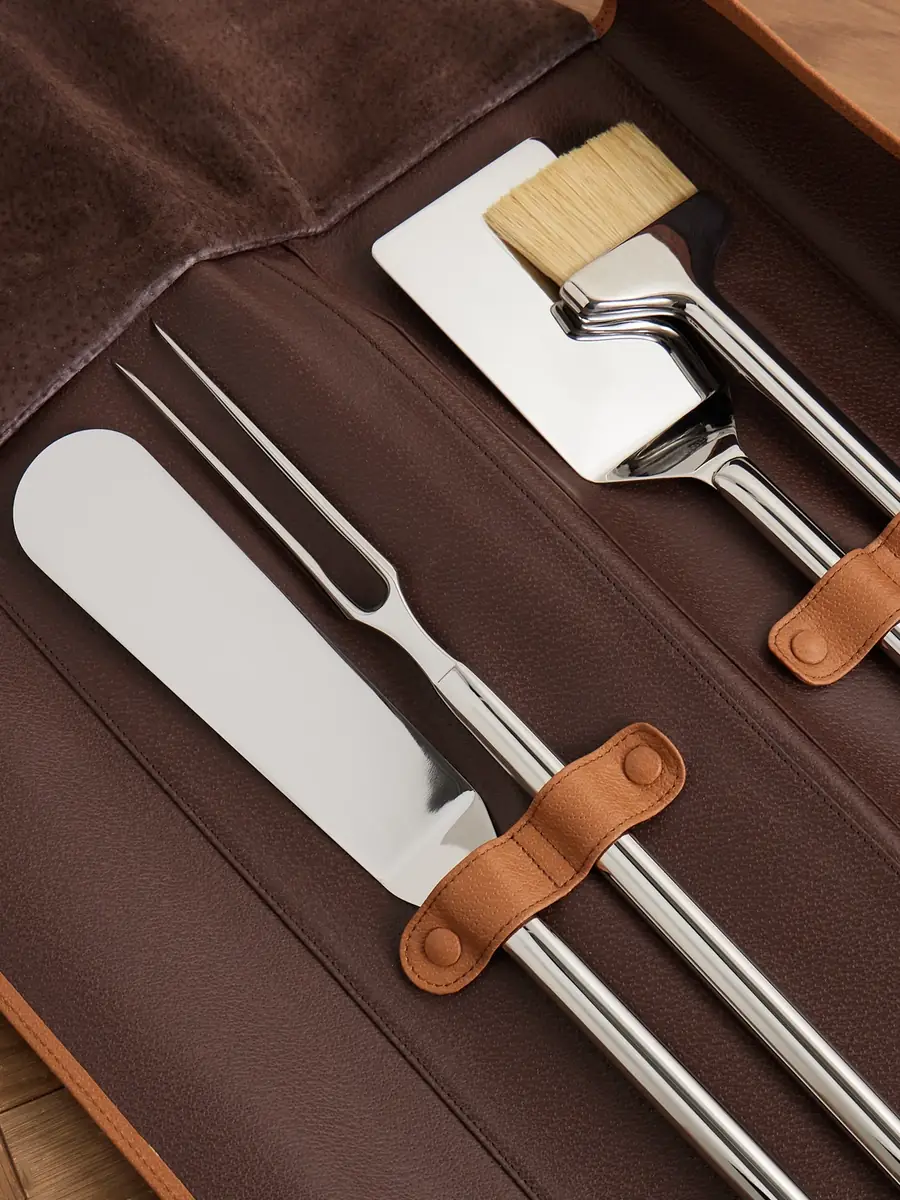 Lorenzi Milano Bamboo, Leather and Stainless Steel Travel BBQ Set - Men | Thumbnail 4 Lorenzi Milano Bamboo, Leather and Stainless Steel Travel BBQ Set - Men | Thumbnail 4