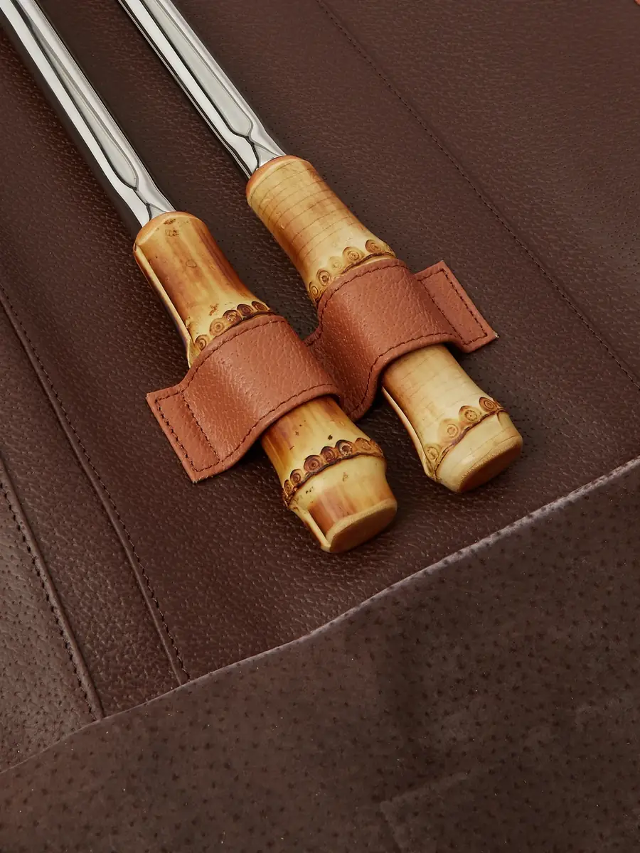 Lorenzi Milano Bamboo, Leather and Stainless Steel Travel BBQ Set - Men | Thumbnail 5 Lorenzi Milano Bamboo, Leather and Stainless Steel Travel BBQ Set - Men | Thumbnail 5