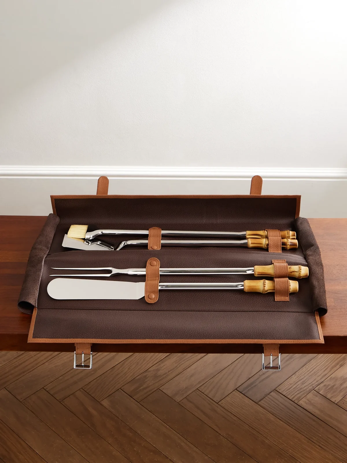 Bamboo, Leather and Stainless Steel Travel BBQ Set - Men Bamboo, Leather and Stainless Steel Travel BBQ Set - Men