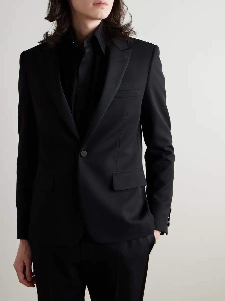 Saint Laurent Slim-Fit Satin-Trimmed Wool Blazer - Men | Thumbnail 3