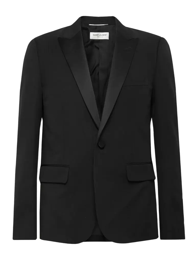 Saint Laurent Slim-Fit Satin-Trimmed Wool Blazer - Men | Image 1 Saint Laurent Slim-Fit Satin-Trimmed Wool Blazer - Men | Image 1