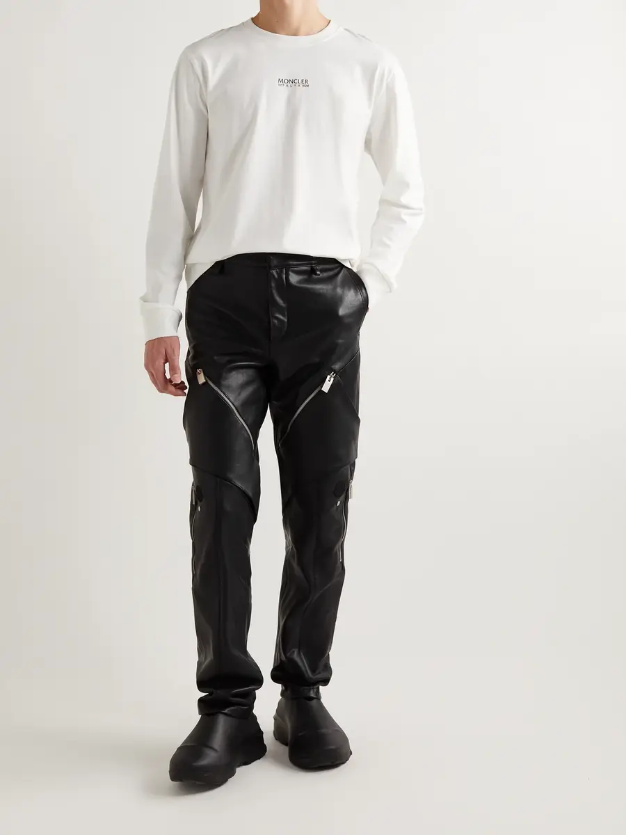 Moncler Genius Alyx Straight-Leg Panelled Zip-Embellished Leather Trousers - Men | Thumbnail 2