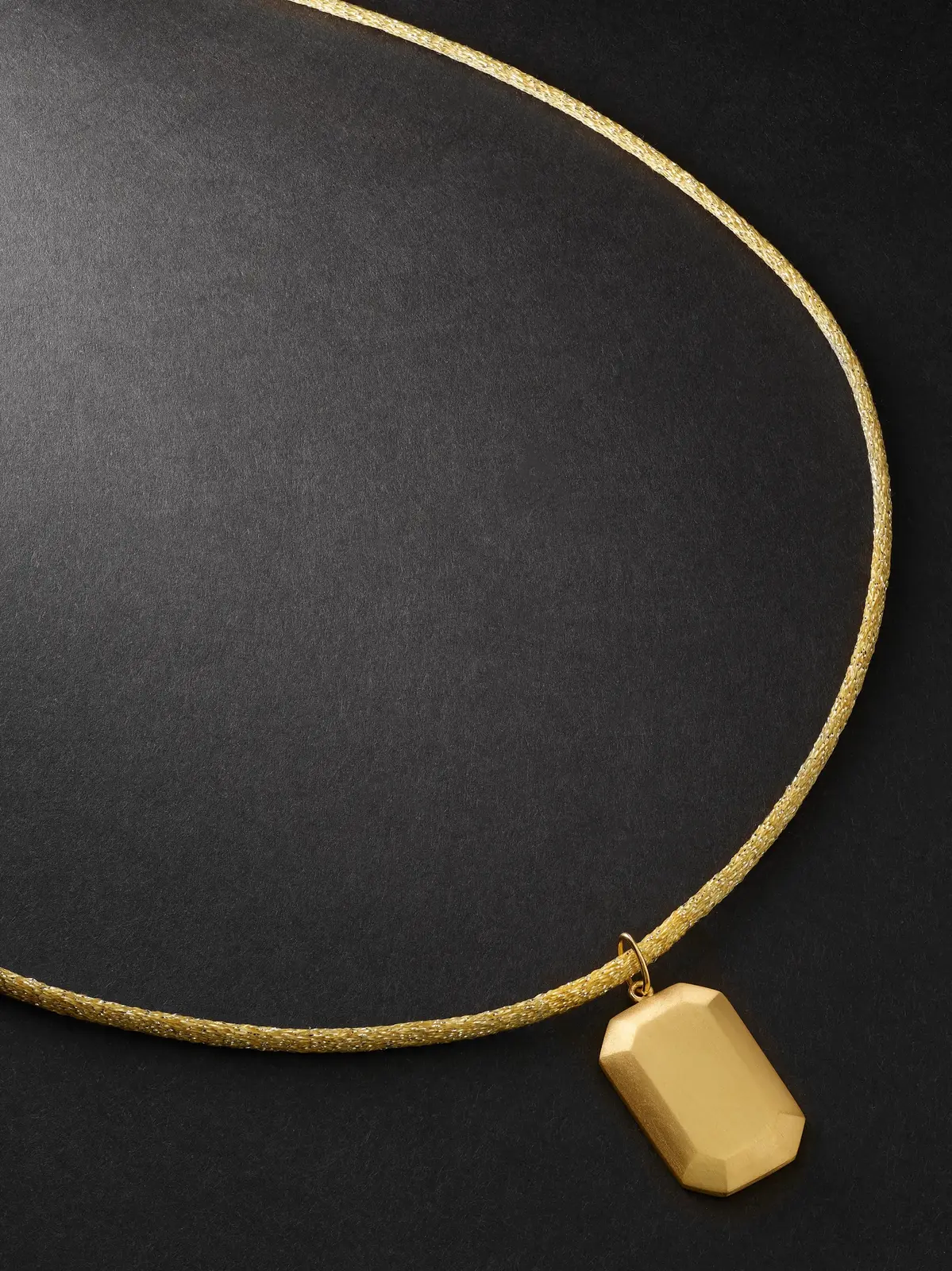 Brushed 18-Karat Yellow and Blackened Gold and Lurex Pendant Necklace - Men