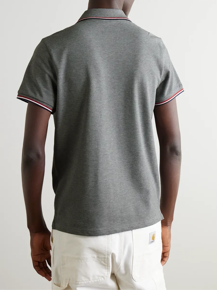 Moncler Logo-Appliquéd Striped Cotton-Piqué Polo Shirt - Men | Thumbnail 4