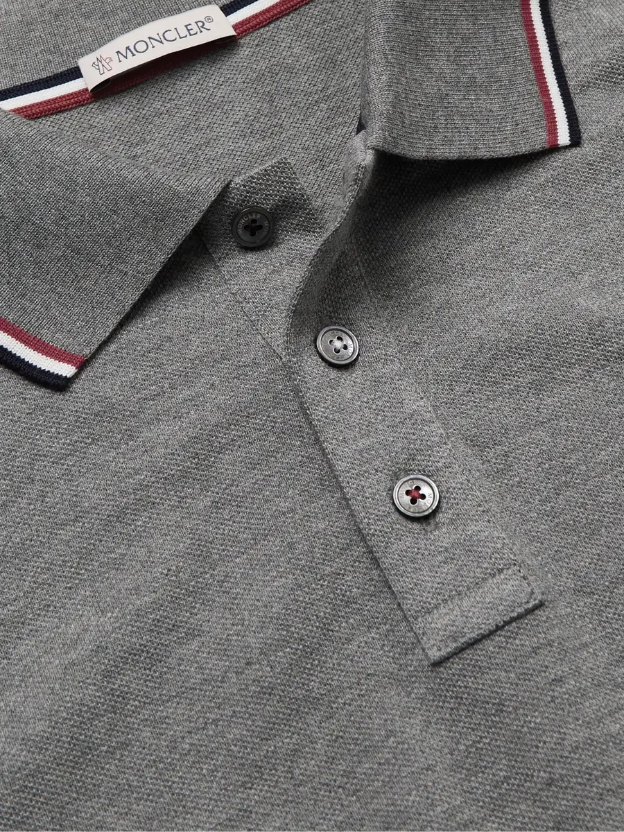 Moncler Logo-Appliquéd Striped Cotton-Piqué Polo Shirt - Men | Thumbnail 5