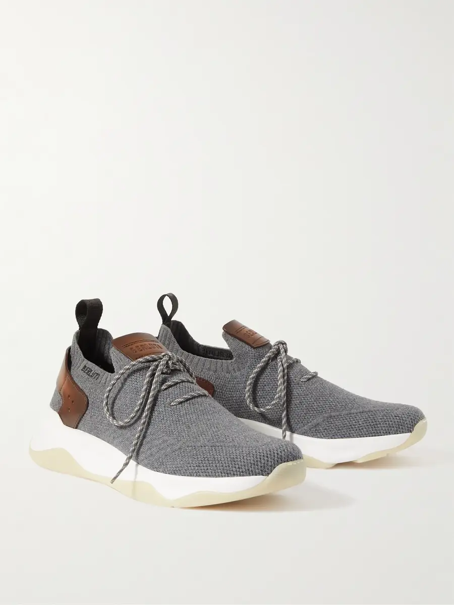 Berluti Shadow Venezia Leather-Trimmed Stretch-Knit Sneakers - Men | Thumbnail 3 Berluti Shadow Venezia Leather-Trimmed Stretch-Knit Sneakers - Men | Thumbnail 3