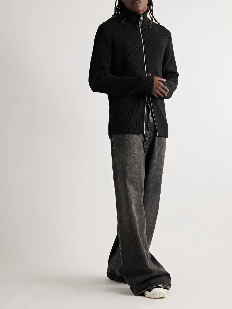 Maison Margiela Ribbed Cotton and Wool-Blend Zip-Up Cardigan - Men | Thumbnail 2