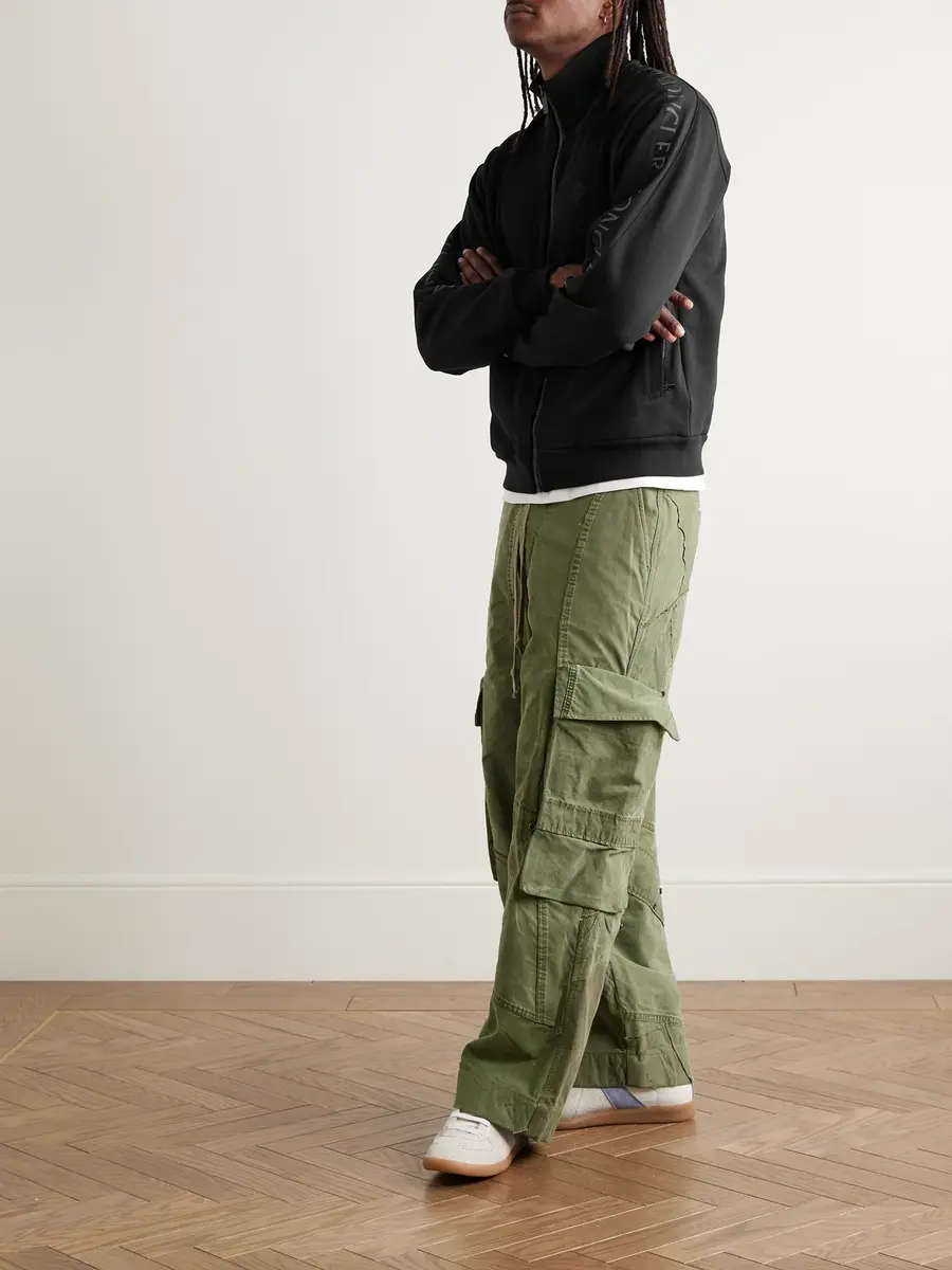 Moncler Logo-Print Shell-Trimmed Cotton-Jersey Zip-Up Sweatshirt - Men | Thumbnail 2 Moncler Logo-Print Shell-Trimmed Cotton-Jersey Zip-Up Sweatshirt - Men | Thumbnail 2