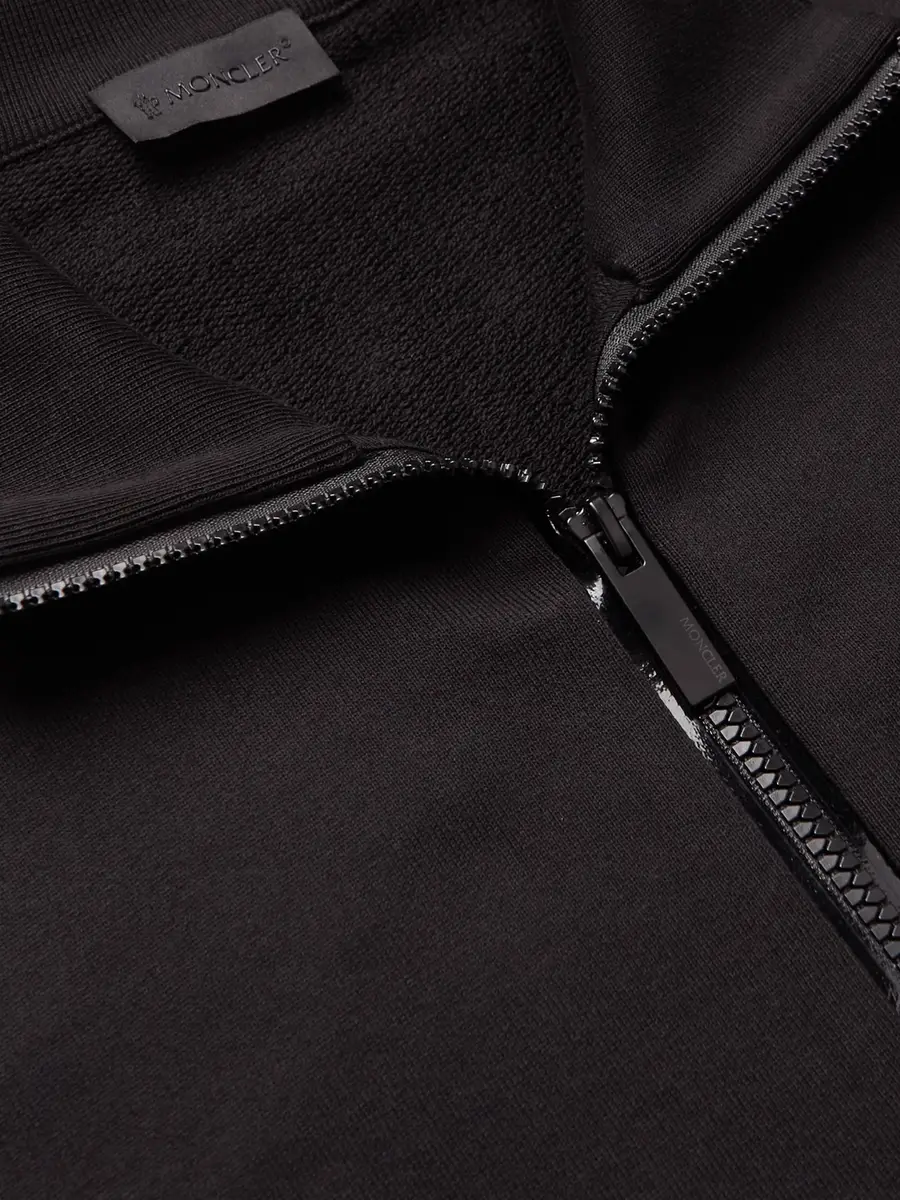 Moncler Logo-Print Shell-Trimmed Cotton-Jersey Zip-Up Sweatshirt - Men | Thumbnail 4 Moncler Logo-Print Shell-Trimmed Cotton-Jersey Zip-Up Sweatshirt - Men | Thumbnail 4