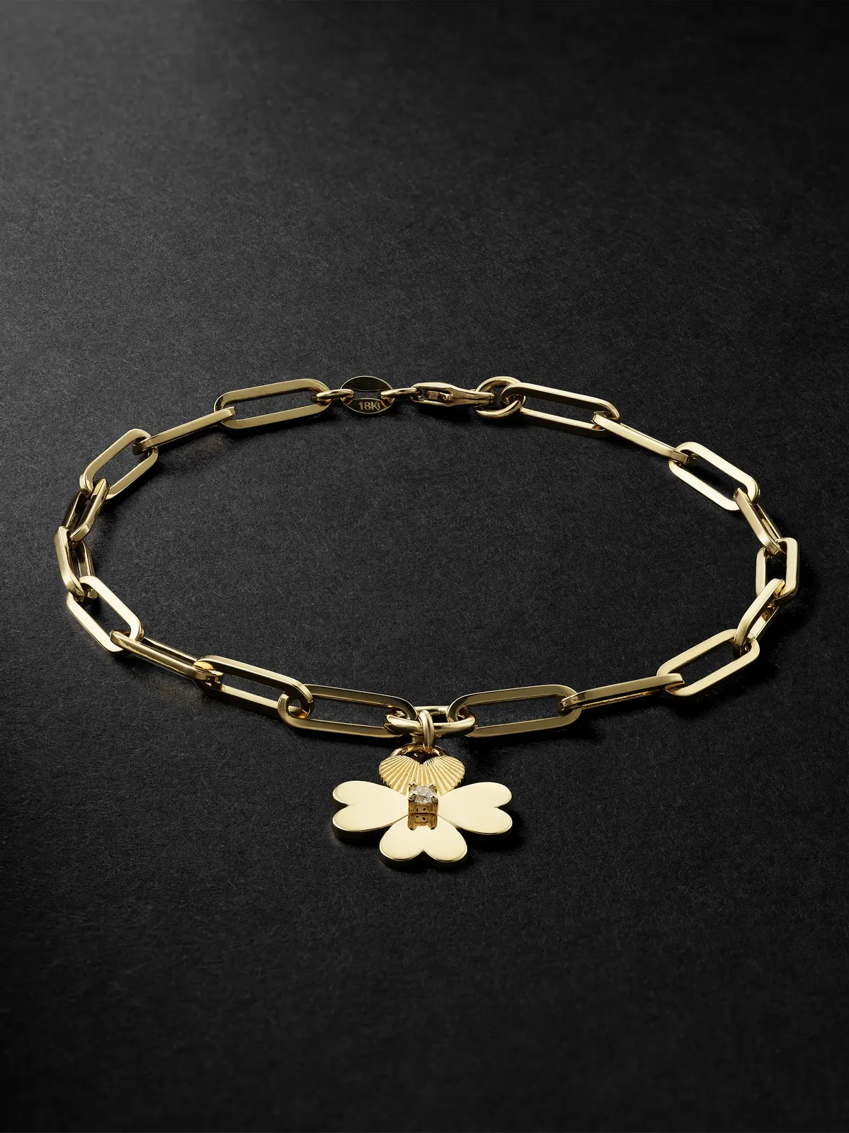 Foundrae Classic Fob Clip Chain and Four Heart Clover 18-Karat Gold Diamond Bracelet - Men