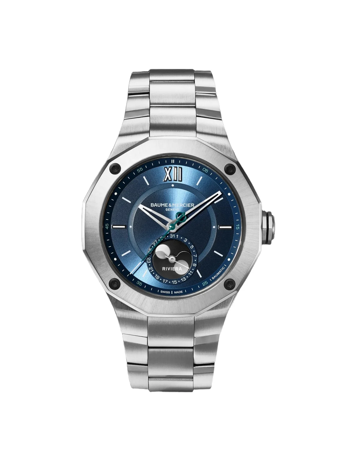 Riviera Baumatic Automatic Moon-Phase Stainless Steel Watch, Ref. 10682 - Men Riviera Baumatic Automatic Moon-Phase Stainless Steel Watch, Ref. 10682 - Men