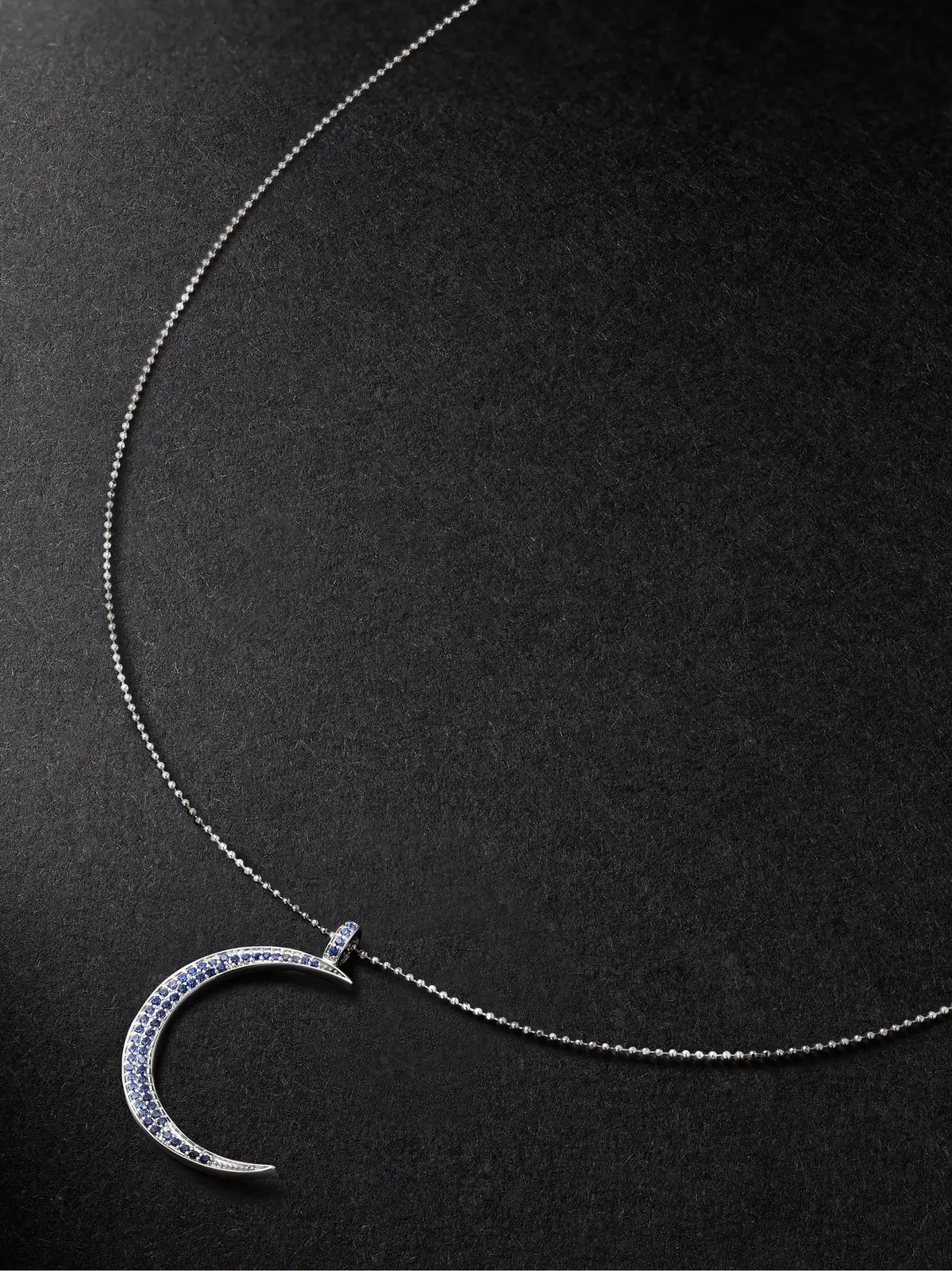 Large Moon White Gold Sapphire Necklace - Men Large Moon White Gold Sapphire Necklace - Men