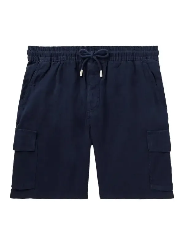 Straight-Leg Linen Drawstring Cargo Shorts - Men Straight-Leg Linen Drawstring Cargo Shorts - Men