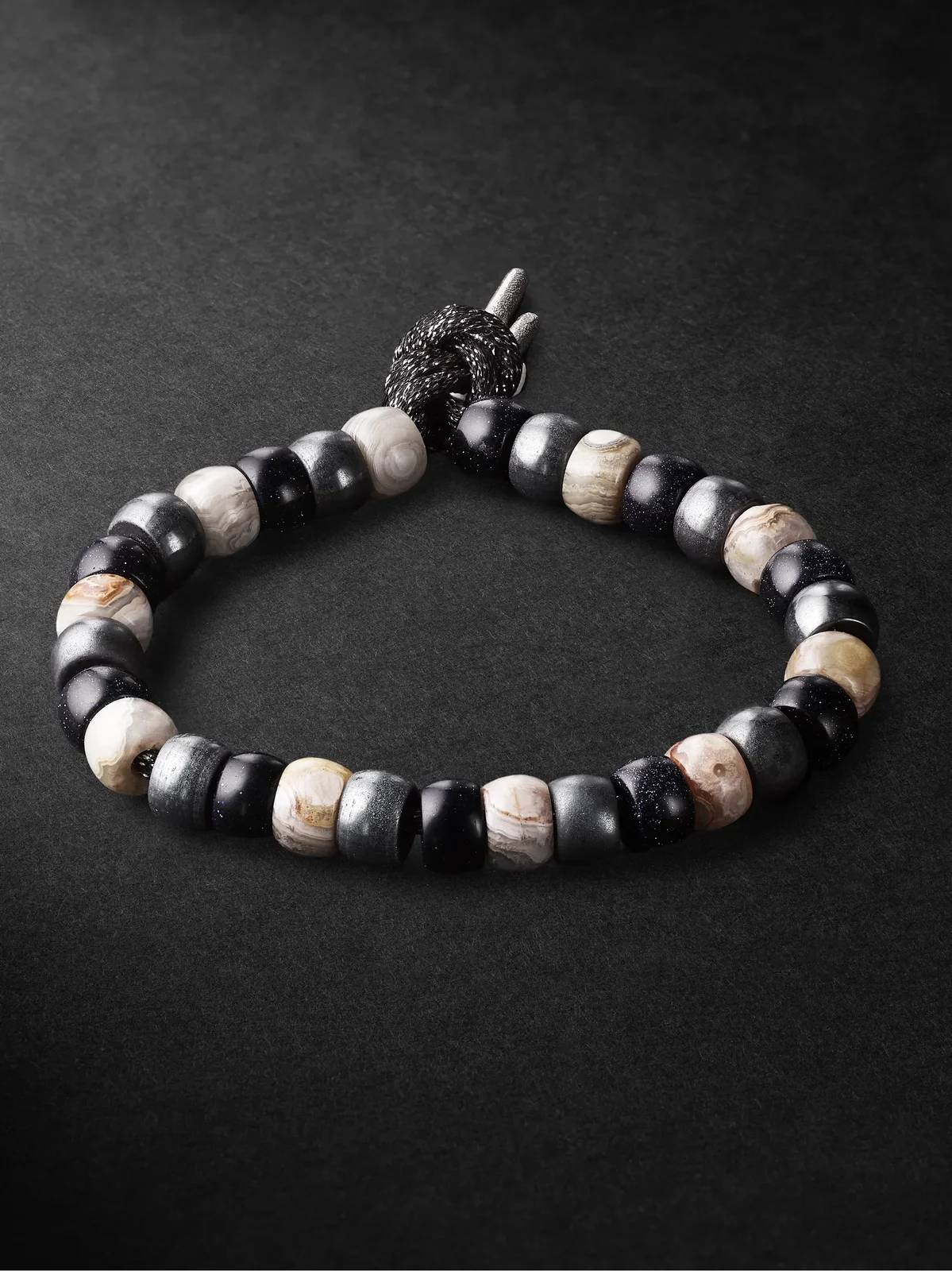 St Tropez Forte Beads White Gold Multi-Stone Bracelet - Men