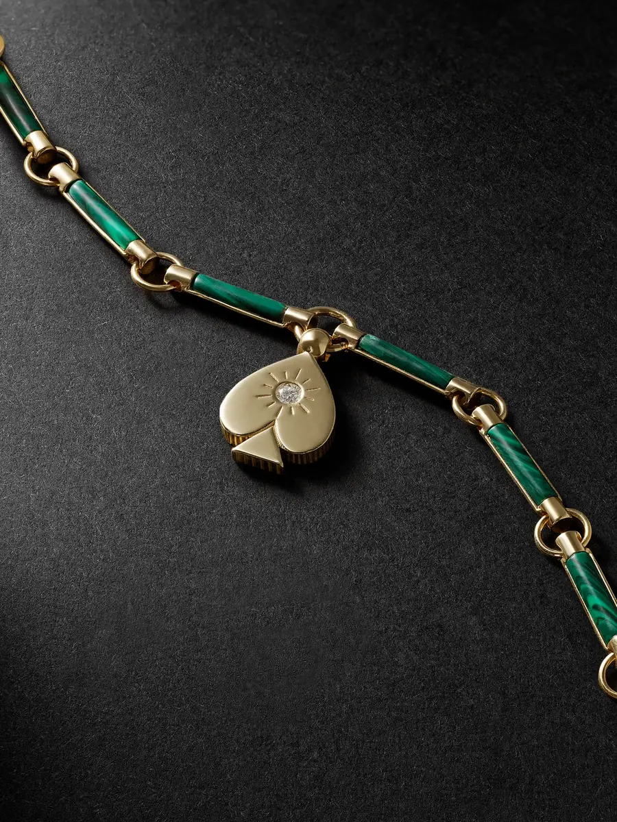 Foundrae Spade 18-Karat Gold, Malachite and Diamond Pendant Bracelet - Men | Thumbnail 4 Foundrae Spade 18-Karat Gold, Malachite and Diamond Pendant Bracelet - Men | Thumbnail 4