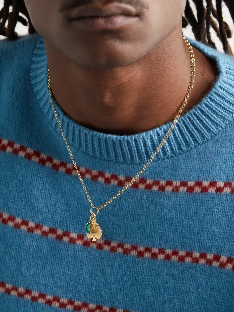 Foundrae Spade Crescent 18-Karat Gold, Malachite and Diamond Pendant Necklace - Men | Thumbnail 2 Foundrae Spade Crescent 18-Karat Gold, Malachite and Diamond Pendant Necklace - Men | Thumbnail 2