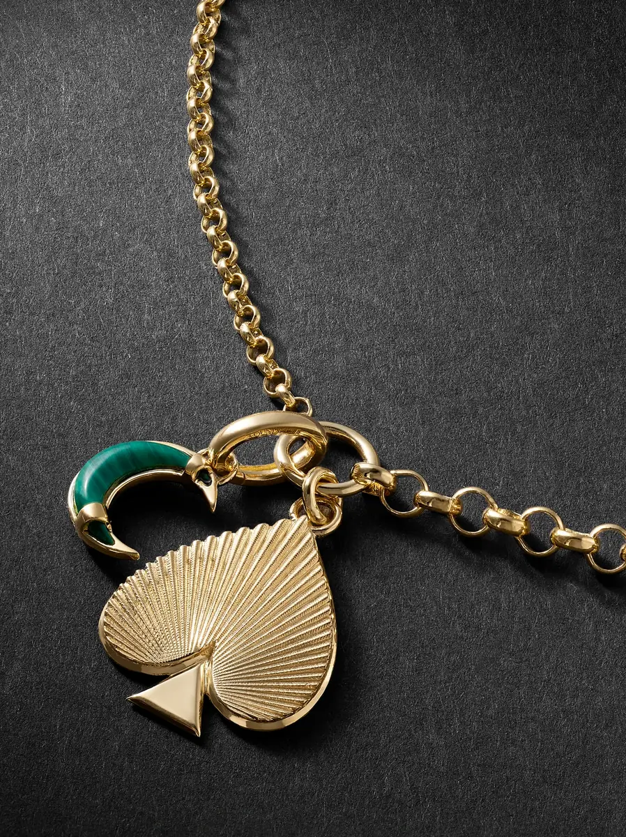Foundrae Spade Crescent 18-Karat Gold, Malachite and Diamond Pendant Necklace - Men | Thumbnail 4 Foundrae Spade Crescent 18-Karat Gold, Malachite and Diamond Pendant Necklace - Men | Thumbnail 4