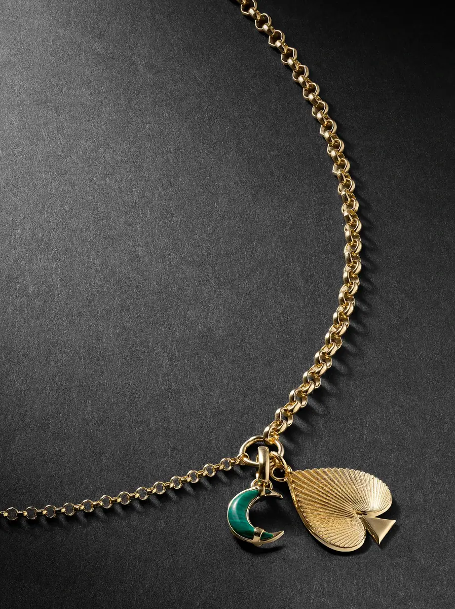 Spade Crescent 18-Karat Gold, Malachite and Diamond Pendant Necklace - Men Spade Crescent 18-Karat Gold, Malachite and Diamond Pendant Necklace - Men