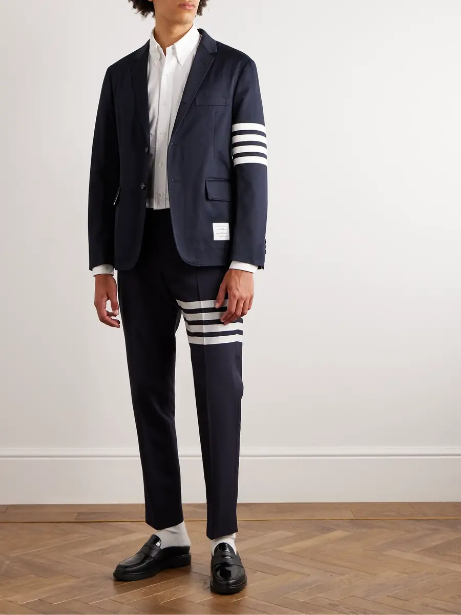 Thom Browne Button-Down Collar Striped Grosgrain-Trimmed Cotton-Poplin Shirt - Men | Thumbnail 2 Thom Browne Button-Down Collar Striped Grosgrain-Trimmed Cotton-Poplin Shirt - Men | Thumbnail 2