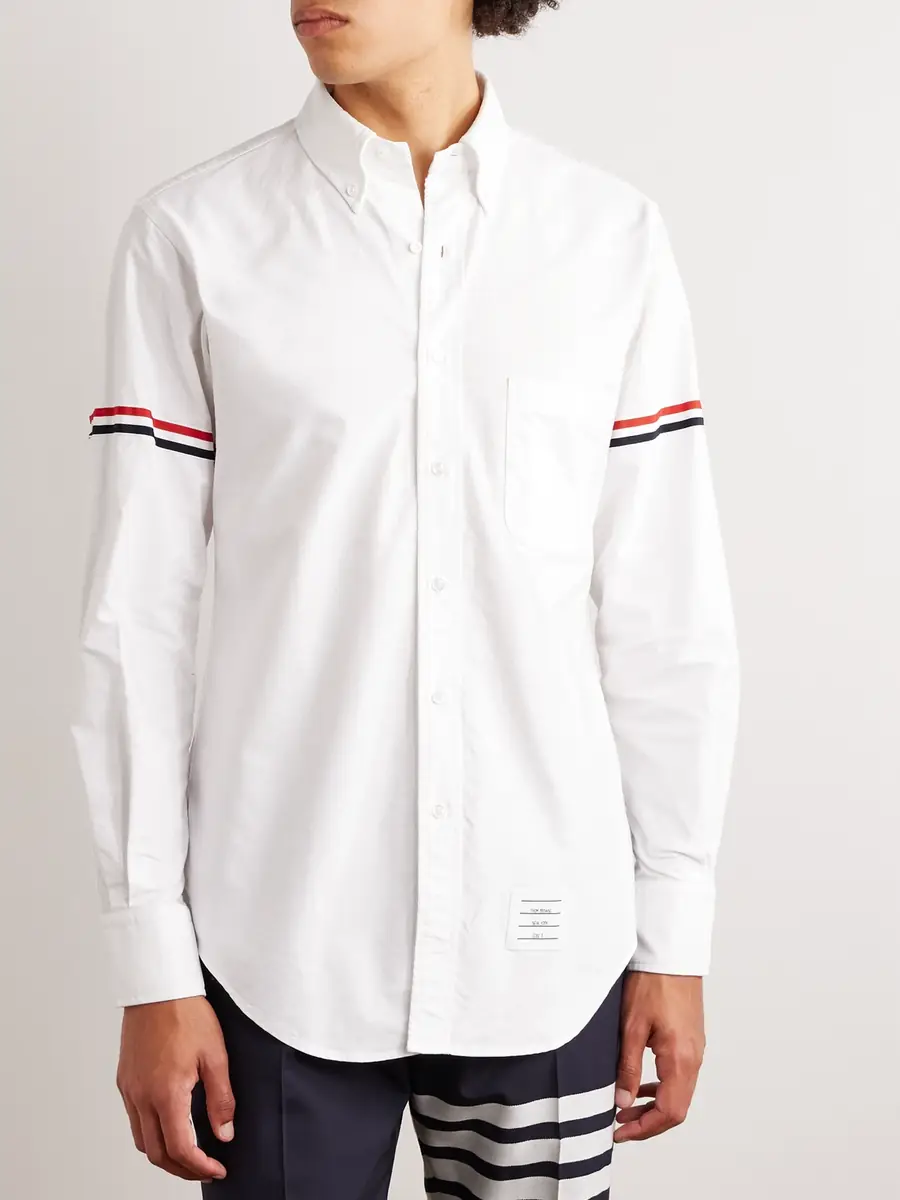 Thom Browne Button-Down Collar Striped Grosgrain-Trimmed Cotton-Poplin Shirt - Men | Thumbnail 3 Thom Browne Button-Down Collar Striped Grosgrain-Trimmed Cotton-Poplin Shirt - Men | Thumbnail 3