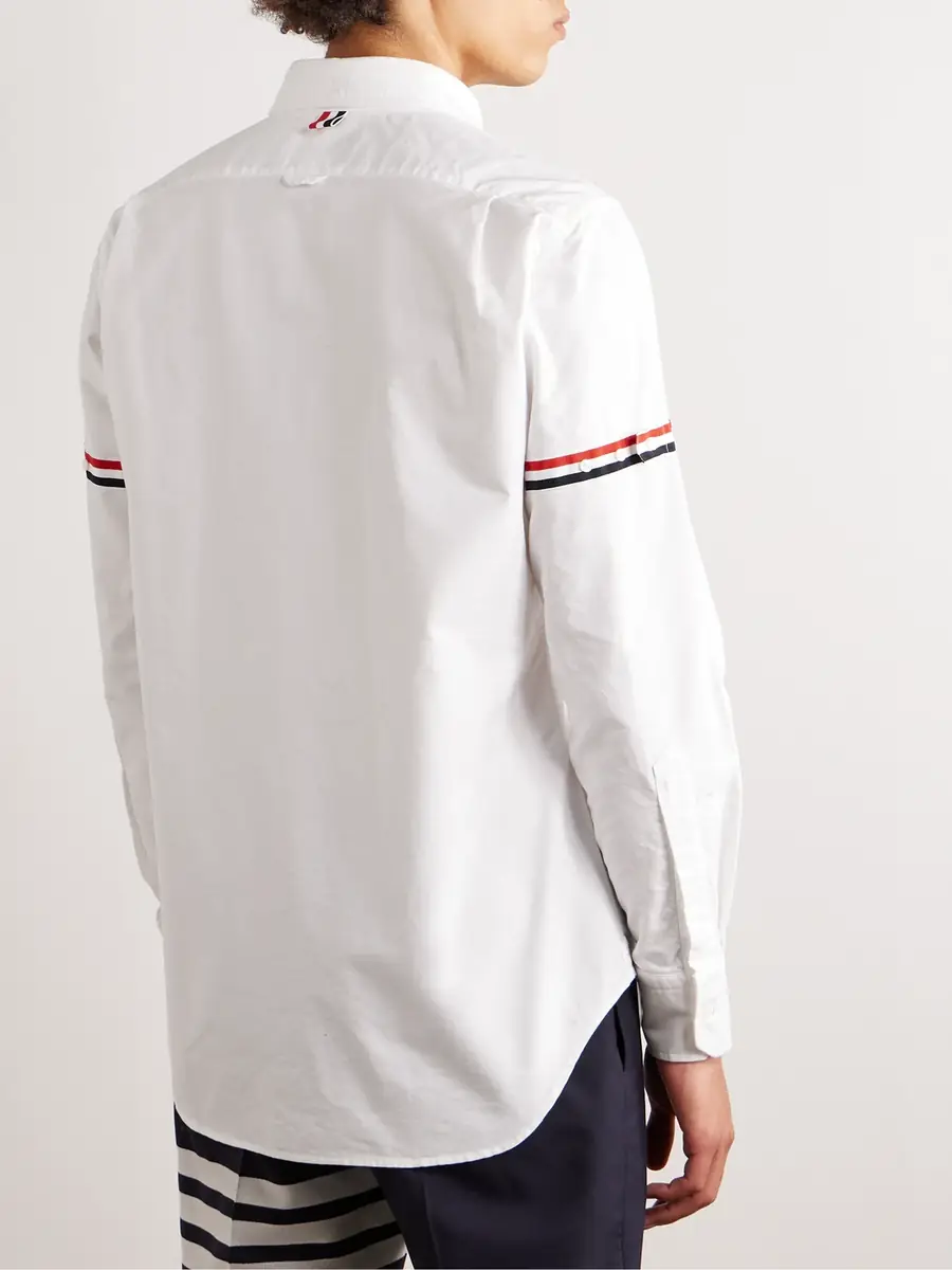 Thom Browne Button-Down Collar Striped Grosgrain-Trimmed Cotton-Poplin Shirt - Men | Thumbnail 4 Thom Browne Button-Down Collar Striped Grosgrain-Trimmed Cotton-Poplin Shirt - Men | Thumbnail 4