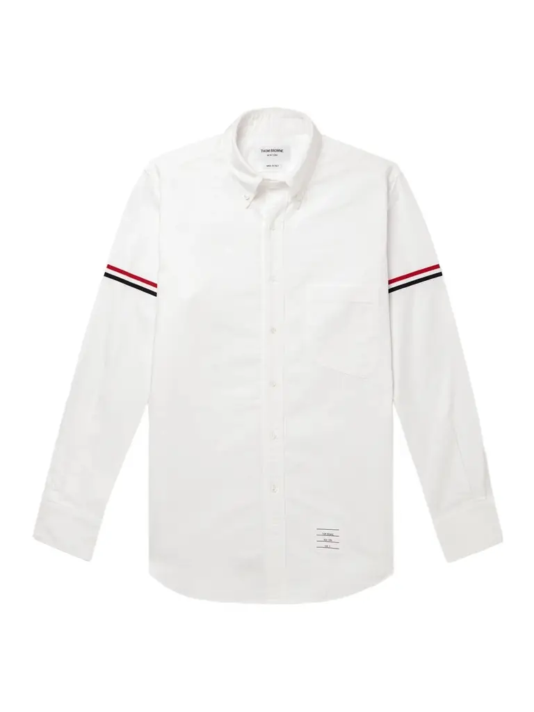 Button-Down Collar Striped Grosgrain-Trimmed Cotton-Poplin Shirt - Men Button-Down Collar Striped Grosgrain-Trimmed Cotton-Poplin Shirt - Men