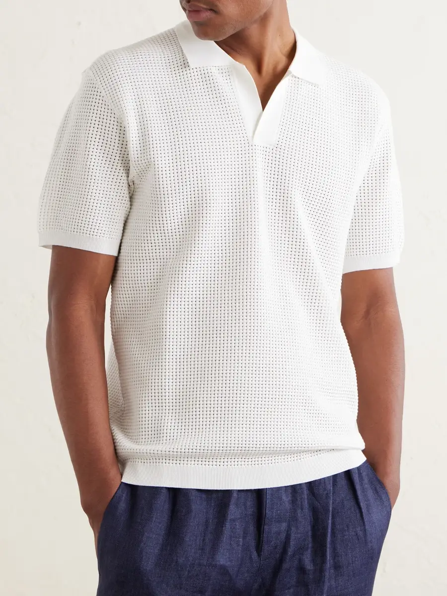 Orlebar Brown Roddy Slim-Fit Camp-Collar Pointelle-Knit Polo Shirt - Men | Thumbnail 3