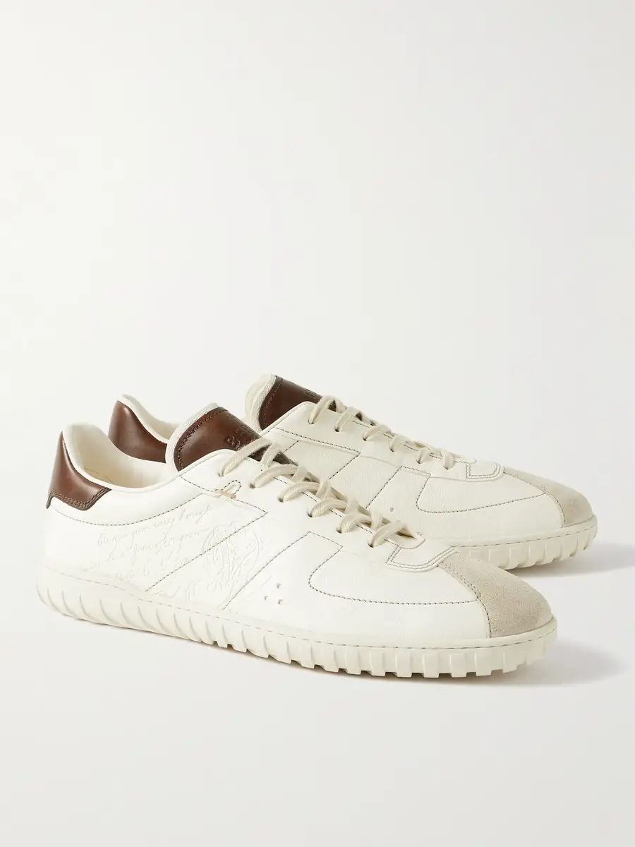 Berluti Trainer Scritto Suede-Trimmed Venezia Leather Sneakers - Men | Thumbnail 4