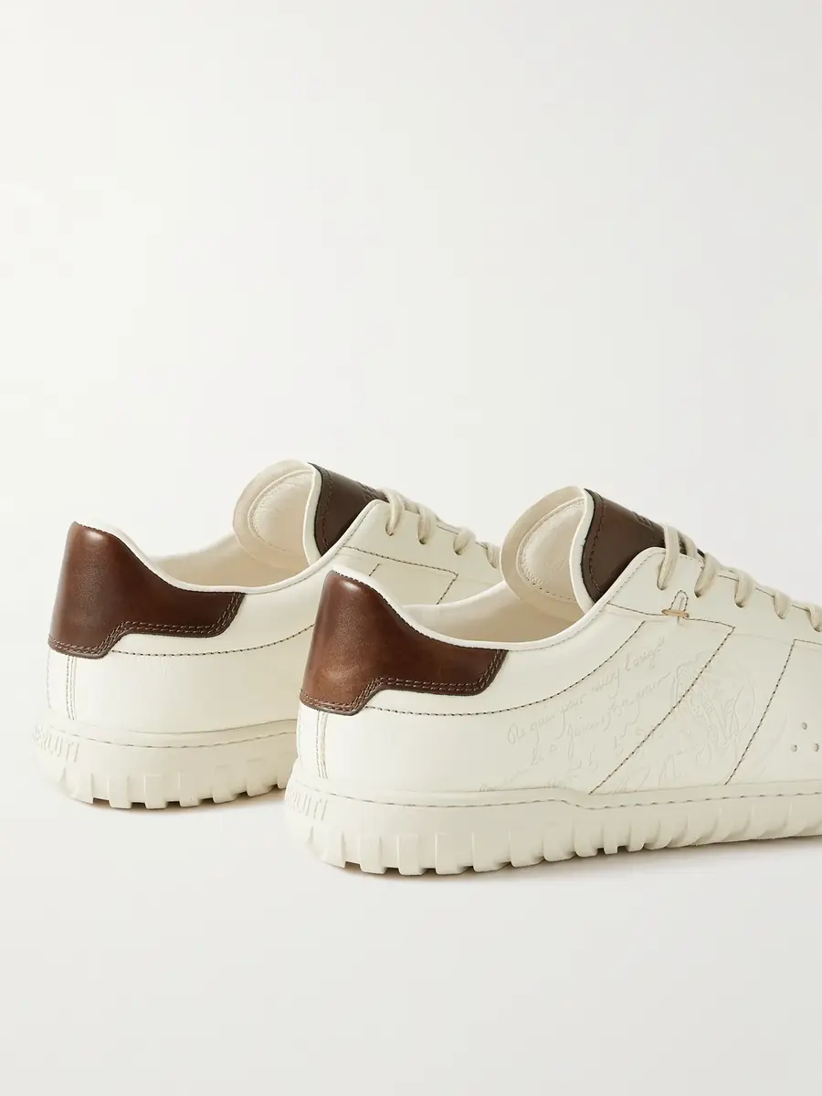 Berluti Trainer Scritto Suede-Trimmed Venezia Leather Sneakers - Men | Thumbnail 5