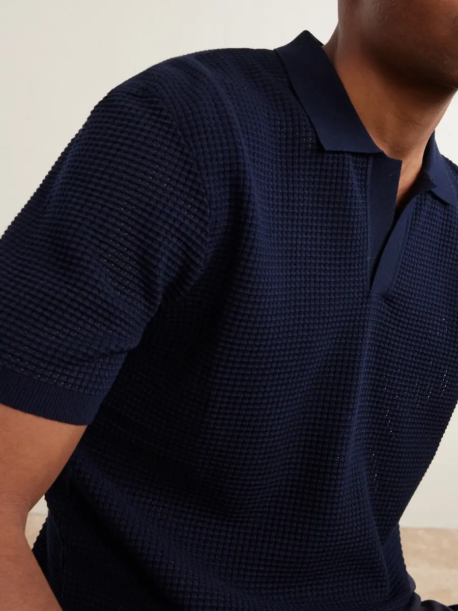 Orlebar Brown Roddy Slim-Fit Camp-Collar Pointelle-Knit Polo Shirt - Men | Thumbnail 4
