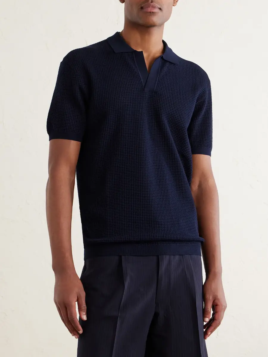 Orlebar Brown Roddy Slim-Fit Camp-Collar Pointelle-Knit Polo Shirt - Men | Thumbnail 6