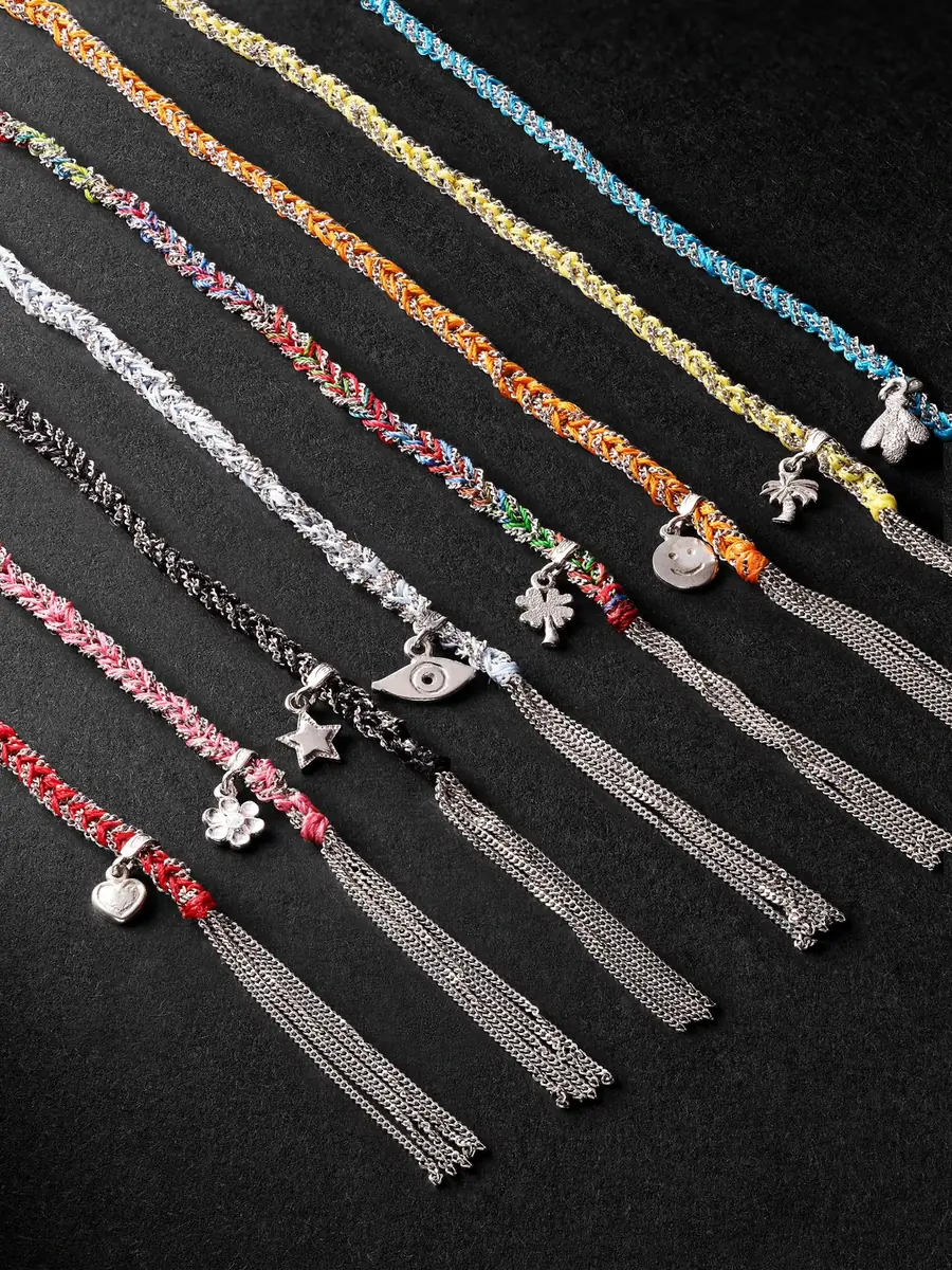 Carolina Bucci 20th Anniversary Lucky Set of Eight Silver and Silk Bracelets - Men | Thumbnail 3
