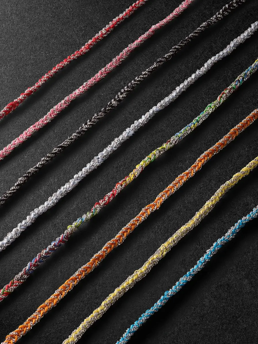 Carolina Bucci 20th Anniversary Lucky Set of Eight Silver and Silk Bracelets - Men | Thumbnail 4