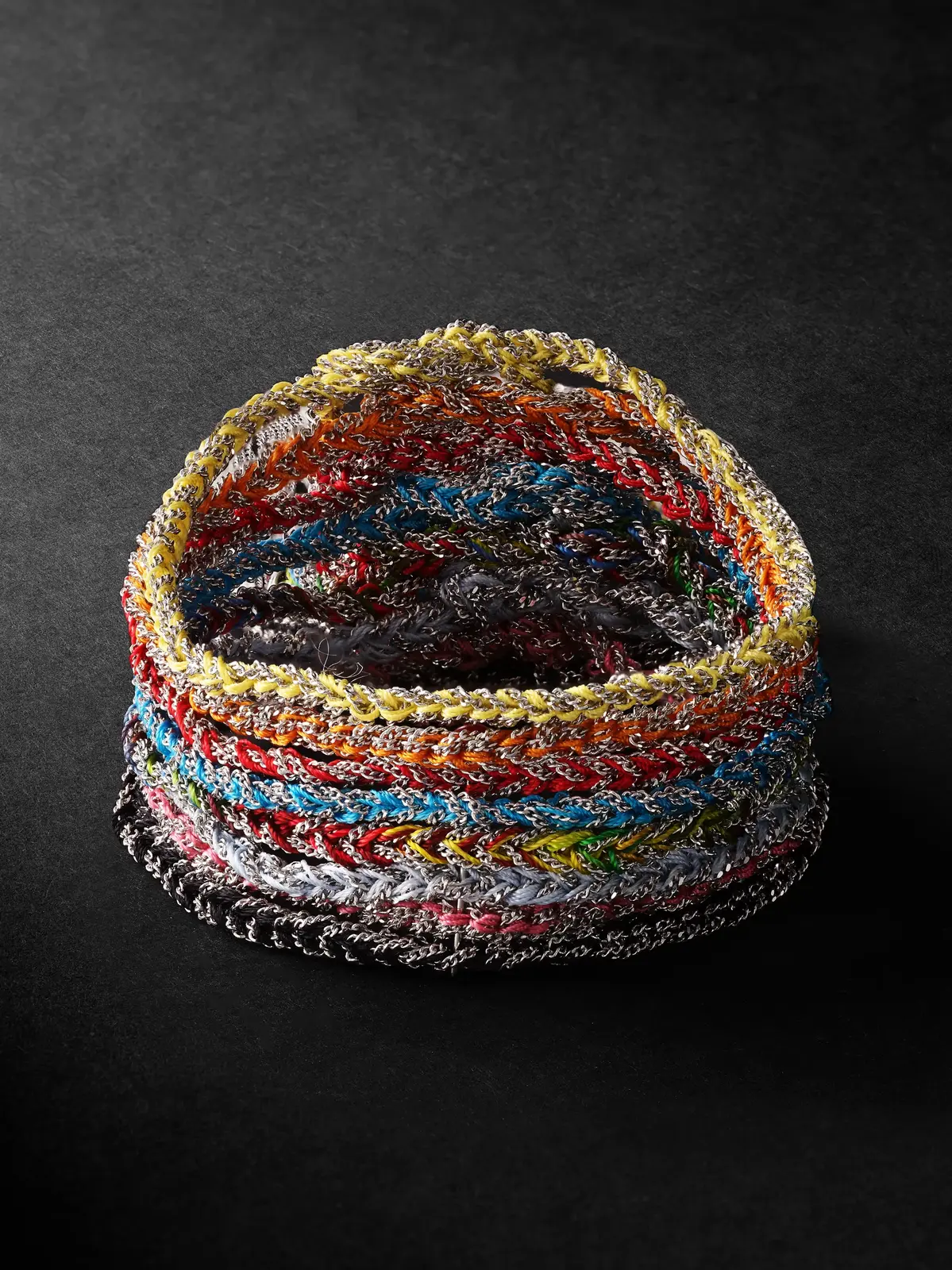 20th Anniversary Lucky Set of Eight Silver and Silk Bracelets - Men 20th Anniversary Lucky Set of Eight Silver and Silk Bracelets - Men