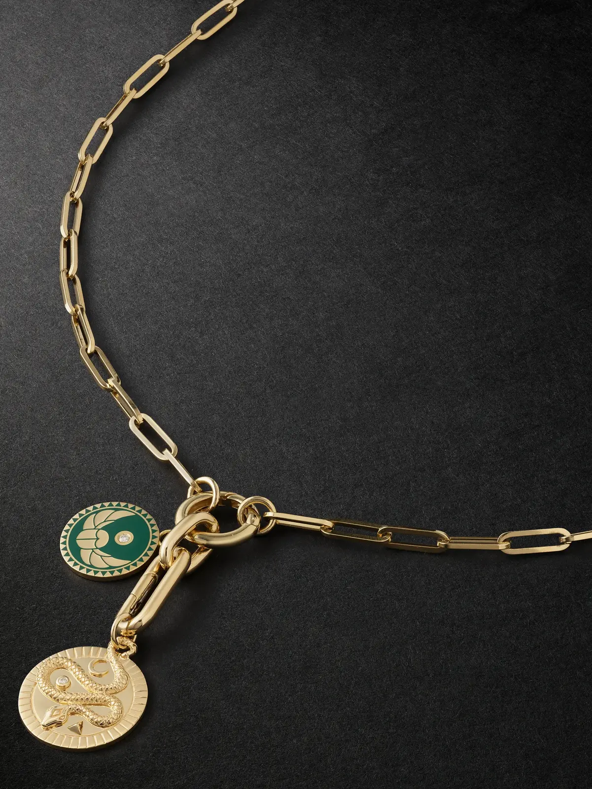 Classic 18-Karat Gold, Diamond and Enamel Chain Necklace - Men
