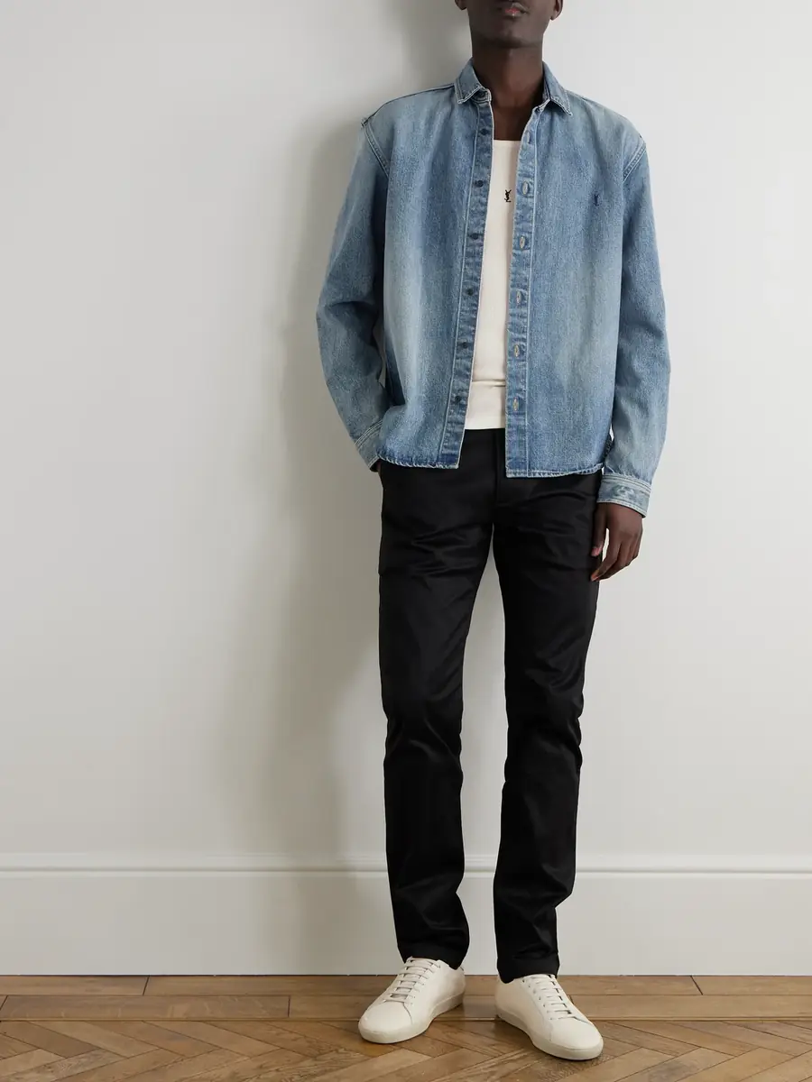 Saint Laurent Logo-Embroidered Denim Shirt - Men | Thumbnail 2 Saint Laurent Logo-Embroidered Denim Shirt - Men | Thumbnail 2