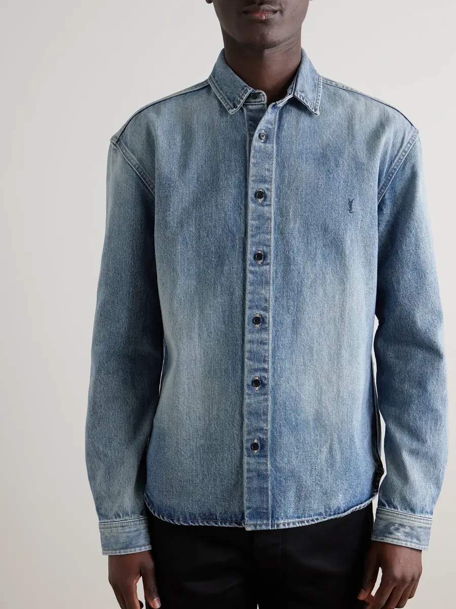 Saint Laurent Logo-Embroidered Denim Shirt - Men | Thumbnail 3 Saint Laurent Logo-Embroidered Denim Shirt - Men | Thumbnail 3
