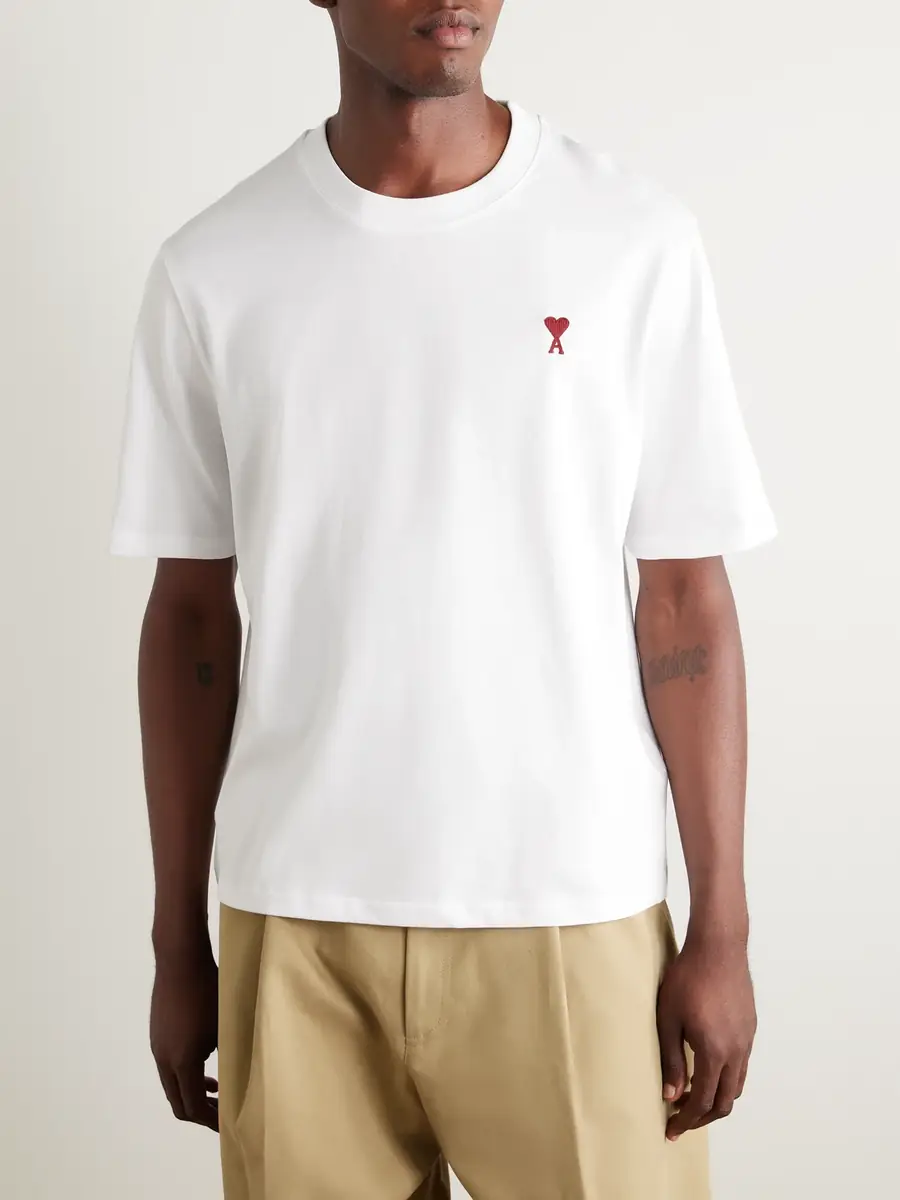 AMI PARIS Logo-Embroidered Organic Cotton-Jersey T-Shirt - Men | Thumbnail 3